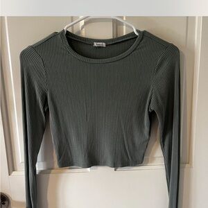 Garage Ribbed Long Sleeve Crop Top - Olive